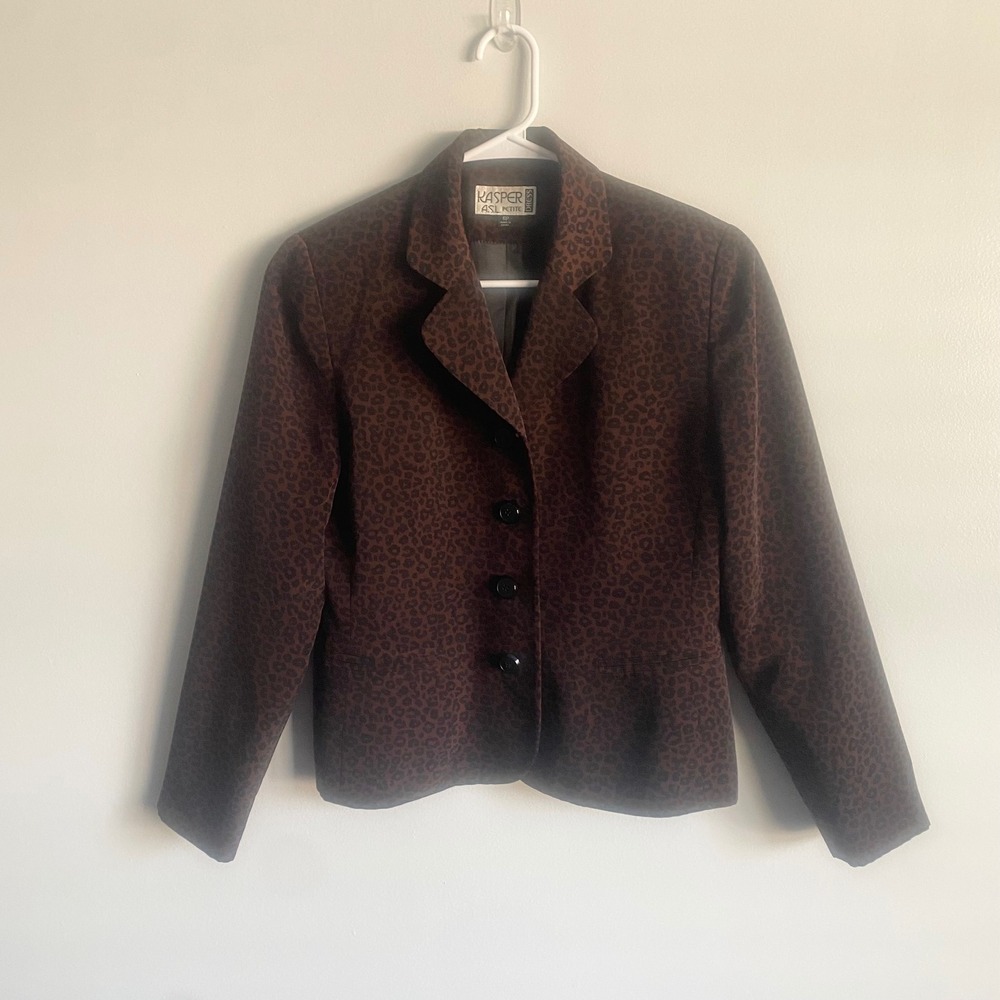 Kasper‎ Vintage Brown Leopard Suit Jacket Blazer Business Casual Office Size 6P